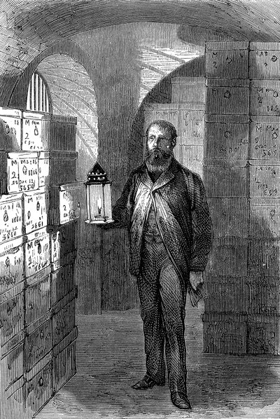Bankbiljettenopslag in de kluizen van de Bank of England, ca. 1870 door Unbekannt