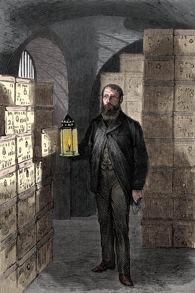 Bankbiljettenopslag in de kluizen van de Bank of England, ca. 1870 door Unbekannt