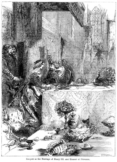 Banket bij het huwelijk van Koning Hendrik III 1207-1272 en Eleonora van Provence ca. 1223-1291, 1236 door Unbekannt