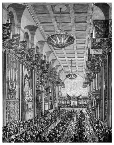 Banket in de Grote Zaal voor koningin Victoria, Guildhall, City of London, november 1837, 1886 door Unbekannt