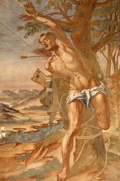 Basiliek van Santa Caterina, Galatina, Apulië, Fresco in de klooster, Geschilderd door Br. Joseph van Gravina in 1696, Galatina, Italië door Unbekannt