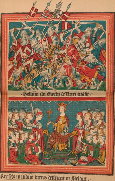 Slag en gerechtshof tijdens de mars van Hendrik VII naar Rome: Een pagina uit de Codex Balduineus door Unbekannt