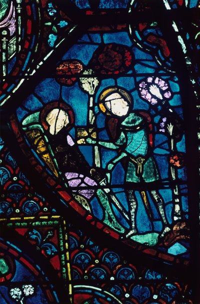 Baudoin verzorgt de stervende Roland, glas-in-lood, Kathedraal van Chartres, Frankrijk, 1194-1260 door Unbekannt