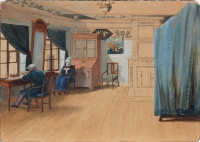 Slaapkamer interieur. Graaf Yegor Frantsevich Kankrin 1774-1845 aan zijn bureau, 1820s door Unbekannt