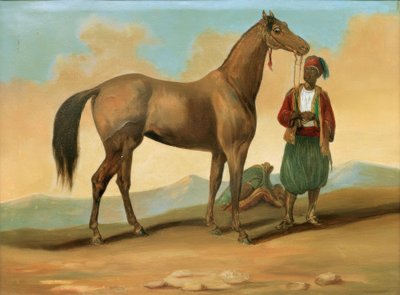 Bedoeïen met Arabisch paard door Unbekannt