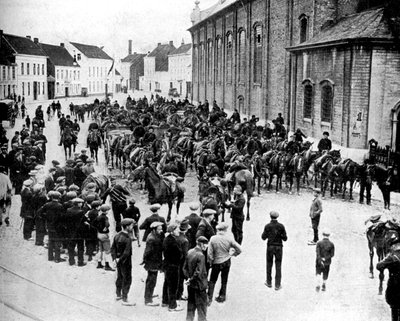 Belgische kanonnen, gemaakt door Krupp, voorbereidingen voor de strijd nabij Gent, België, Eerste Wereldoorlog, 1914 door Unbekannt
