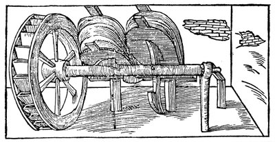Balg bediend door een nokkenas aangedreven door een waterrad, 1540 door Unbekannt