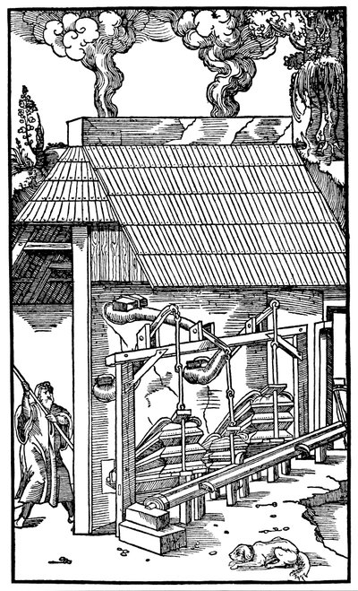 Balg die lucht aanvoert naar een smeltoven, 1556 door Unbekannt