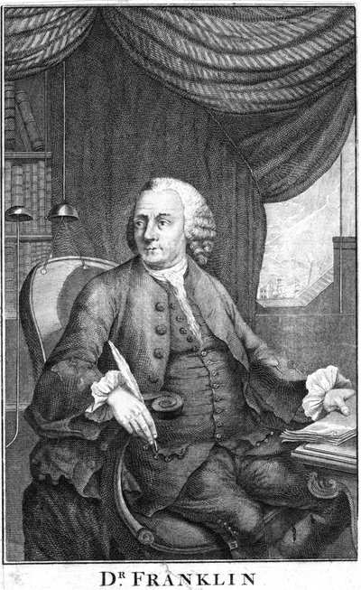 Benjamin Franklin, Amerikaanse wetenschapper, uitvinder en staatsman, eind 18e eeuw door Unbekannt