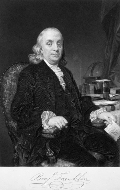 Benjamin Franklin, Amerikaanse wetenschapper, uitvinder en staatsman, eind 18e eeuw door Unbekannt