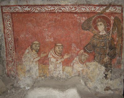 Bernard de Pelgrim en zijn volgelingen, gezegend door Sint Michaël de Aartsengel, ca 950 door Unbekannt