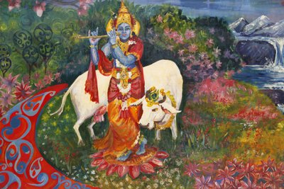 Bhaktivedanta Manor Schilderij dat Krishna en een koe afbeeldt, Watford, Groot-Brittannië door Unbekannt
