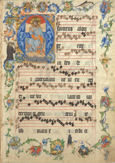 Bifolium met Christus in Majesteit in een Initiaal A, uit een Antifonarium, ca. 1405 door Unbekannt