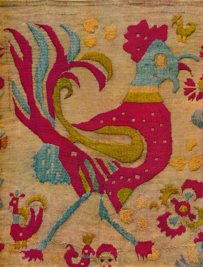 Vogelmotief Haan van een geborduurde valance van de Ionische Eilanden, c1640 door Unbekannt
