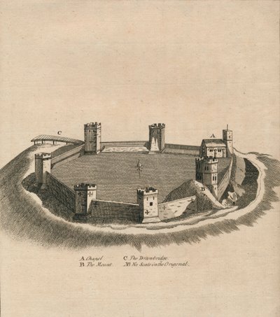 Vogelvlucht van Oxford Castle in Oxfordshire, c1800 door Unbekannt