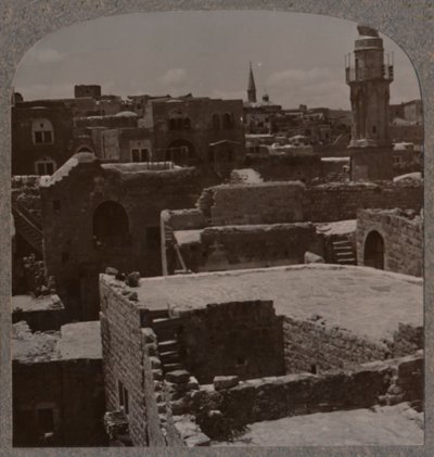 Vogelvlucht van Lydda, ca. 1900 door Unbekannt