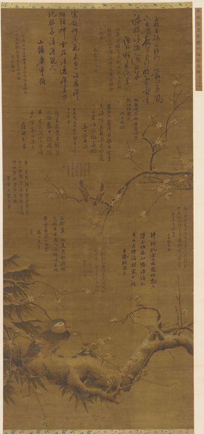 Vogels en pruimenbloesems in de sneeuw, Ming-dynastie, 1368-1644 door Unbekannt