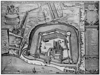 Vogelperspectief van de Toren en Vrijheden zoals ze eruitzagen in 1597, Londen, 20e eeuw door Unbekannt