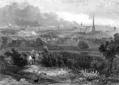 Birmingham gezien vanuit het zuiden met rokende schoorstenen, ca. 1860 door Unbekannt