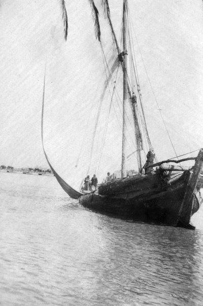 Boot die zeilt op de rivier de Tigris, Mesopotamië door Unbekannt
