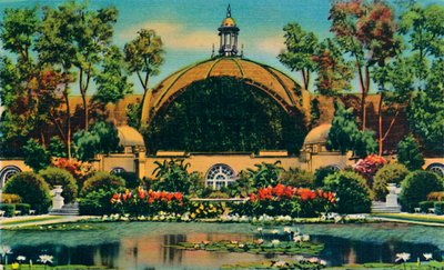 Botanisch Gebouw en Lagune. San Diego, Californië, c1941 door Unbekannt