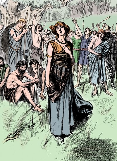 Boudicca Boadicea, Britse koningin van de Iceni, moedigt haar troepen aan, ca. 1900 door Unbekannt