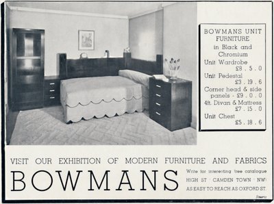 Bowmans - Bezoek onze tentoonstelling van moderne meubels en stoffen, 1935 door Unbekannt