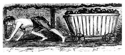Jongen die een wagen met kolen trekt langs een 24 inch hoge naad, Halifax, Yorkshire, 1848 door Unbekannt