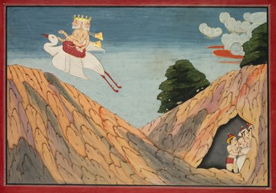 Brahma verbergt de herders en de kalveren in de grot, pagina uit een Bhagavata Purana, ca. 1760-1765 door Unbekannt