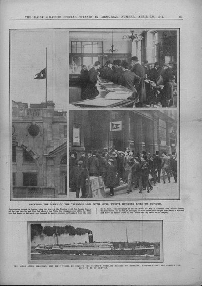 Het Nieuws van het Verlies van de Titanic Brengen, en RMS Virginian, 20 april 1912 door Unbekannt
