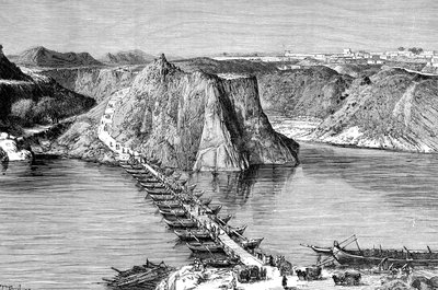 Brug van boten over de Indus bij Khushalgarh, Pakistan, 1895 door Unbekannt