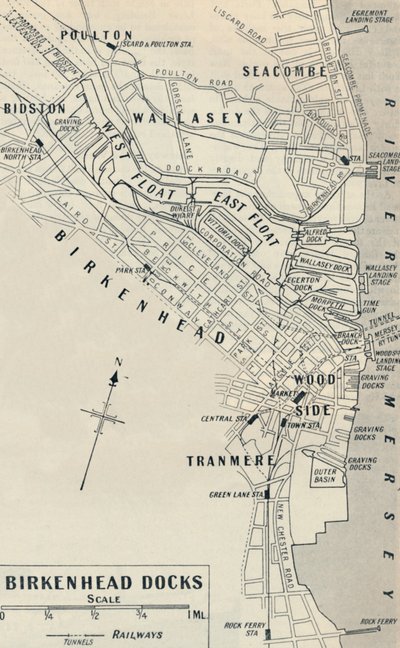 Brikenhead Docks liggen aan de Cheshire kant van de rivier de Mersey, 1936 door Unbekannt
