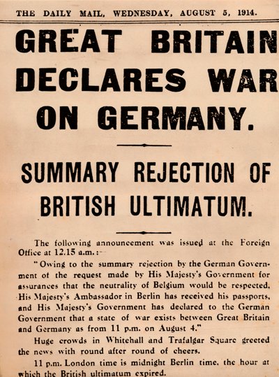 Groot-Brittannië verklaart Duitsland de oorlog, 1914 door Unbekannt