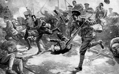 Britse infanterie vecht met Duitse troepen, Eerste Wereldoorlog, 1914 door Unbekannt
