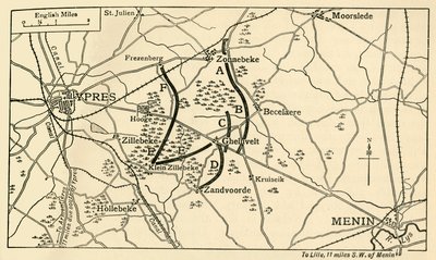 Britse posities voor de Eerste Slag om Ieper, Eerste Wereldoorlog, 1914, c1920 door Unbekannt