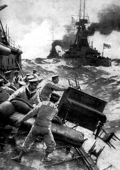 Britse zeelieden gooien luxe goederen overboord, Noordzee, Eerste Wereldoorlog, 1914 door Unbekannt