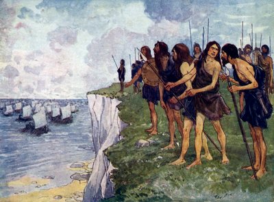 Britten wachten op de naderende komst van Viking-schepen door Unbekannt