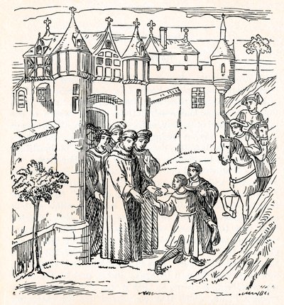 Broers Polo vertrekken uit Constantinopel met Marco naar China ca. 1300, 1912 door Unbekannt