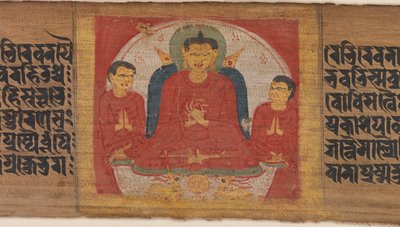 Boeddha met zijn handen opgeheven in Dharmacakra Mudra, ca. 1090 door Unbekannt