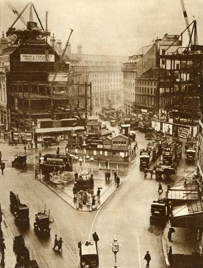 Bouwwerkzaamheden op Piccadilly Circus in Londen, 1926, 1935 door Unbekannt
