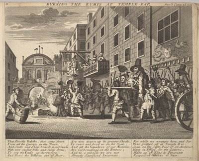 Het verbranden van de Rumps bij Temple Bar Plaat 11: Illustraties bij Samuel Butlers Hudibras door Unbekannt