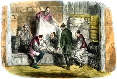 Camlets kopen in een winkel, Yokohama, Japan, 1865 door Unbekannt