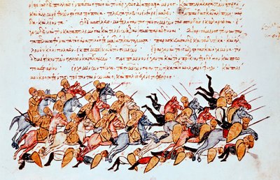 Byzantijnse ruiters overweldigen vijandelijke cavalerie en voetsoldaten door Unbekannt