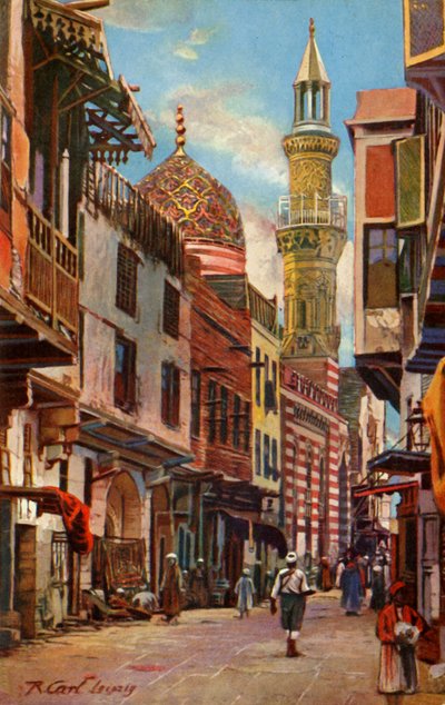 Caïro: Boulacstraat en Moskee van Aboul-Ela, ca. 1918-1939 door Unbekannt