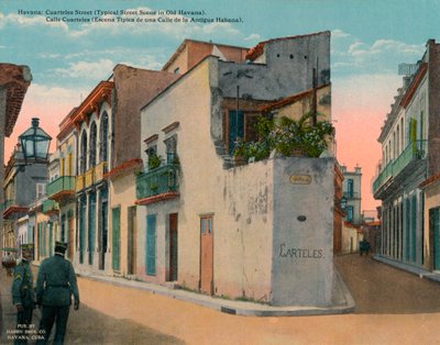 Calle Cuarteles, typische straat in Oud Havana, Cuba, ca. 1920 door Unbekannt