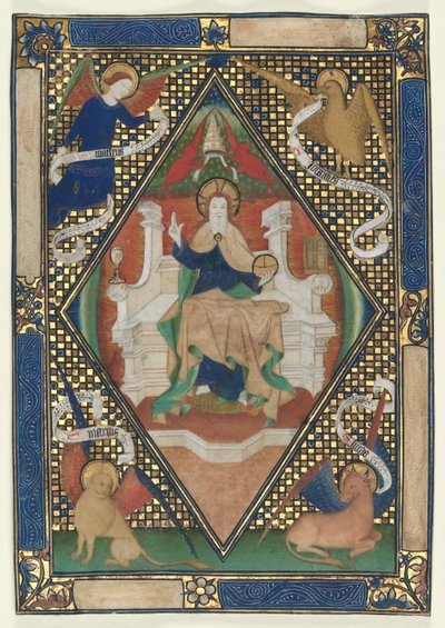 Canonpagina uit een Missaal: Christus in Majesteit met Evangelisten, c. 1410 door Unbekannt