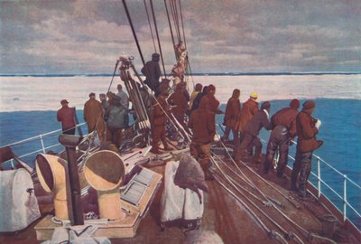 Kapitein Scotts schip, de Terra Nova, die het pakijs van de Zuidpoolregio