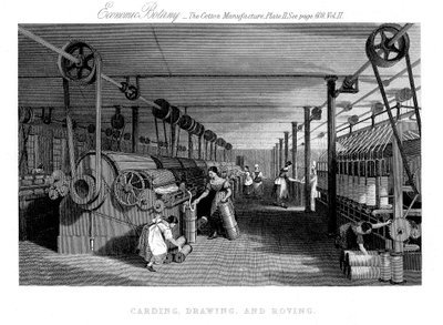 Katoen kaarden, tekenen en spinnen, c1830 door Unbekannt