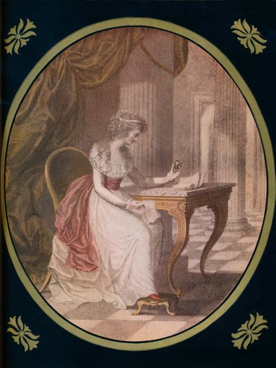 Caroline van Litchfield, mediterend over Waldsteins schilderij, ca. 1780s, 1910 door Unbekannt