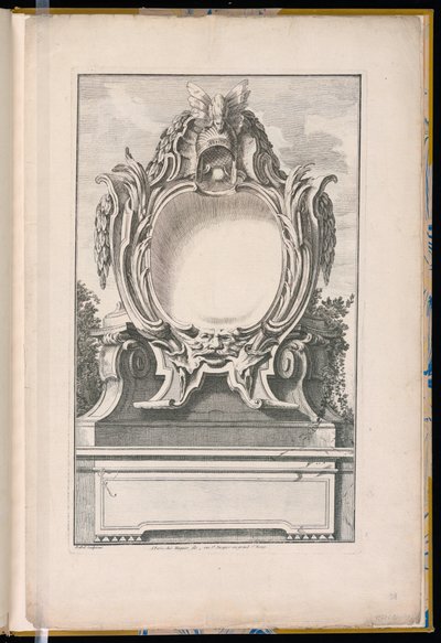 Cartouche Versierd met een Helm en een Masker door Unbekannt